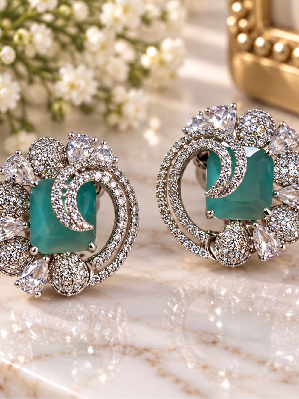 Karatcart Silver American Diamond Studded Stud Earrings